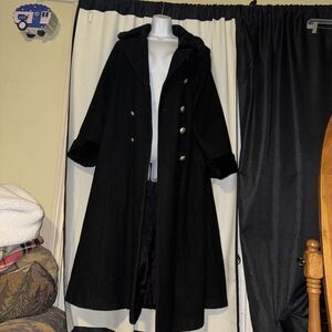 VTG 90s Stephanie Mathews 100% Wool Black Longline Coat Size 16 Minimalist